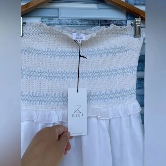 Kisuii Arcadia Smocked Off-Shoulder Cotton Short Dress small - Picture 6 of 11